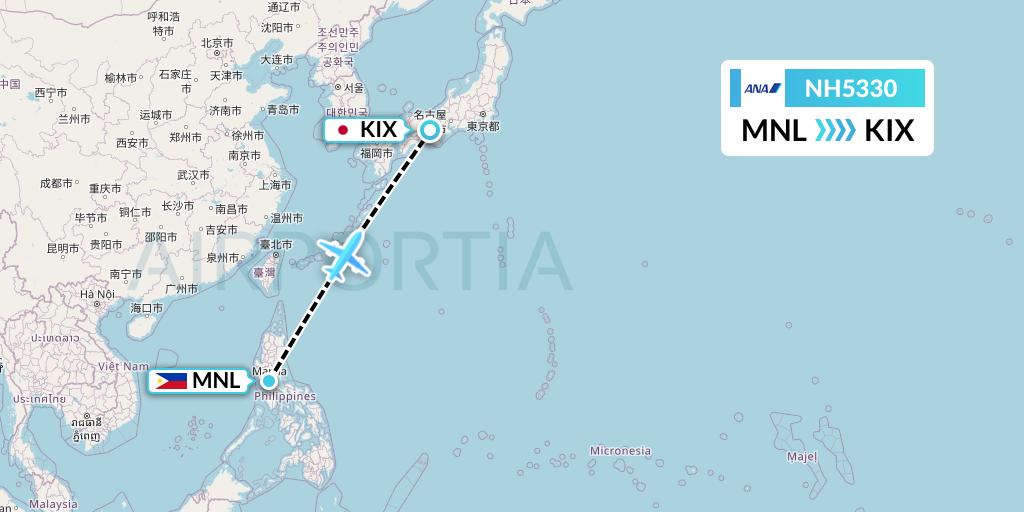 NH5330 All Nippon Airways Flight Map: Manila to Osaka