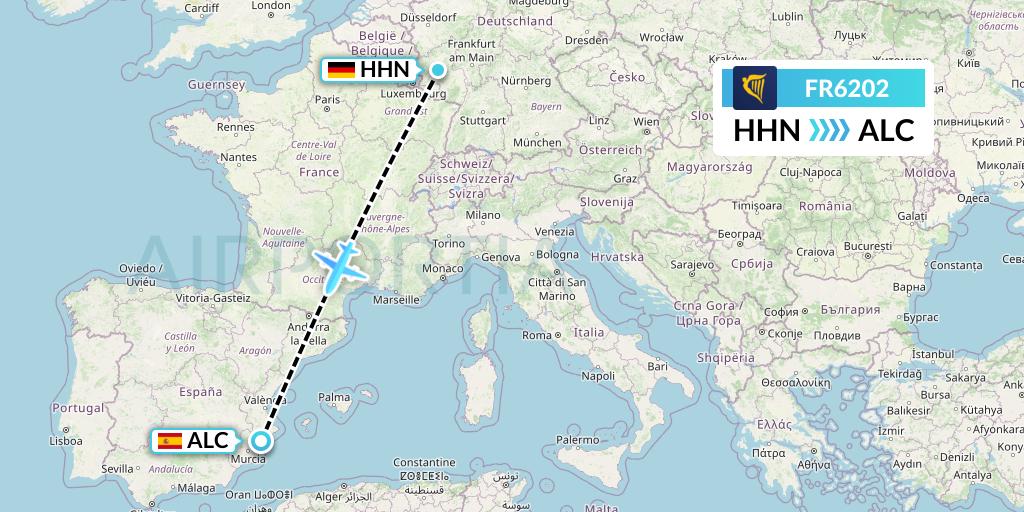 FR6202 Ryanair Flight Map: Hahn to Alicante