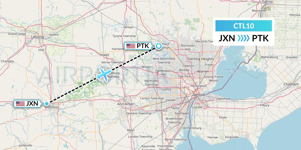 CTL10 Central Airlines Flight Map: Jackson to Oakland County
