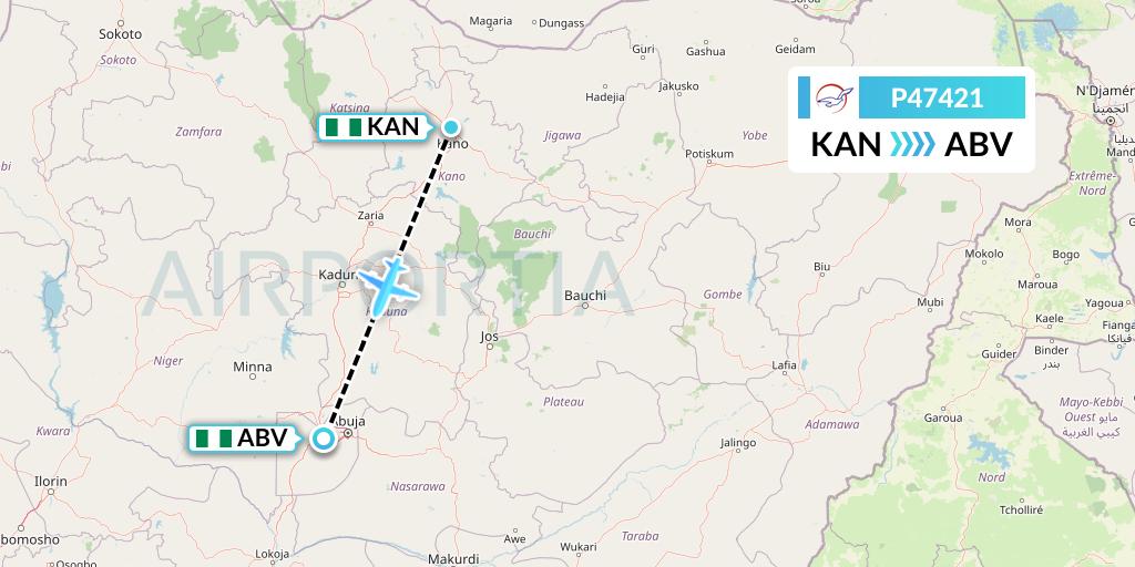 P47421 Air Peace Flight Map: Kano to Abuja