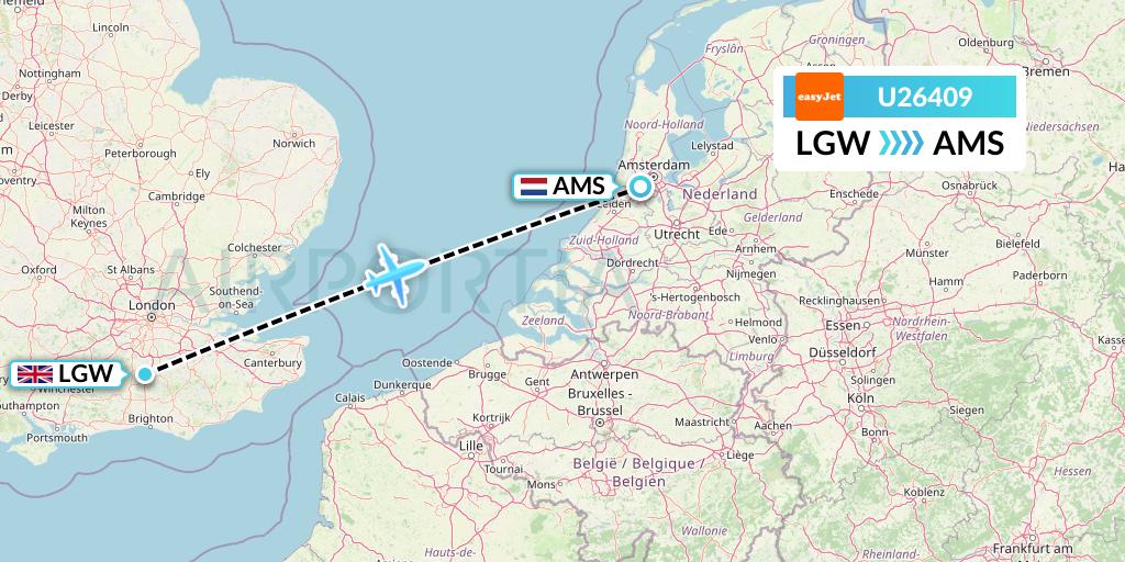 U26409 EasyJet Flight Map: London to Amsterdam
