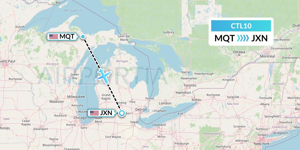 CTL10 Central Airlines Flight Map: Marquette to Jackson