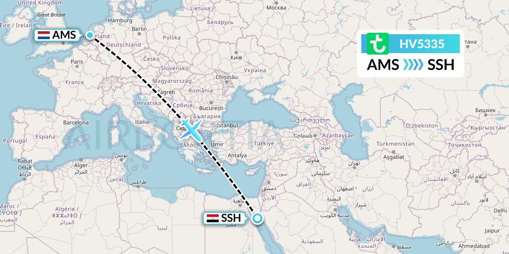 HV5335 Transavia Flight Map: Amsterdam to Sharm el-Sheikh