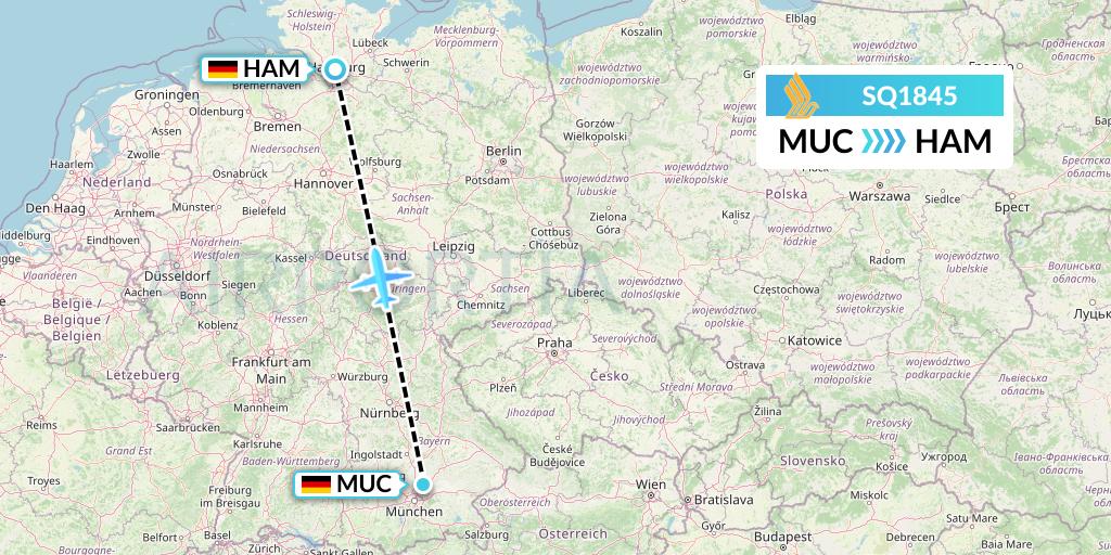 SQ1845 Singapore Airlines Flight Map: Munich to Hamburg