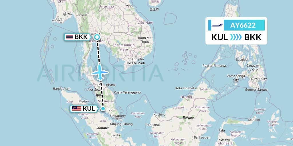 AY6622 Finnair Flight Map: Kuala Lumpur to Bangkok