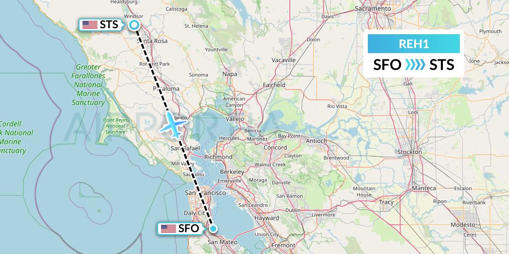 REH1 Reach Air Medical Services Flight Map: San Francisco to Santa Rosa
