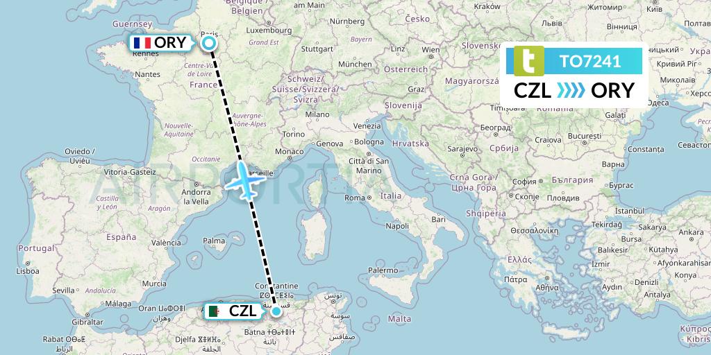 TO7241 Transavia France Flight Map: Constantine to Paris