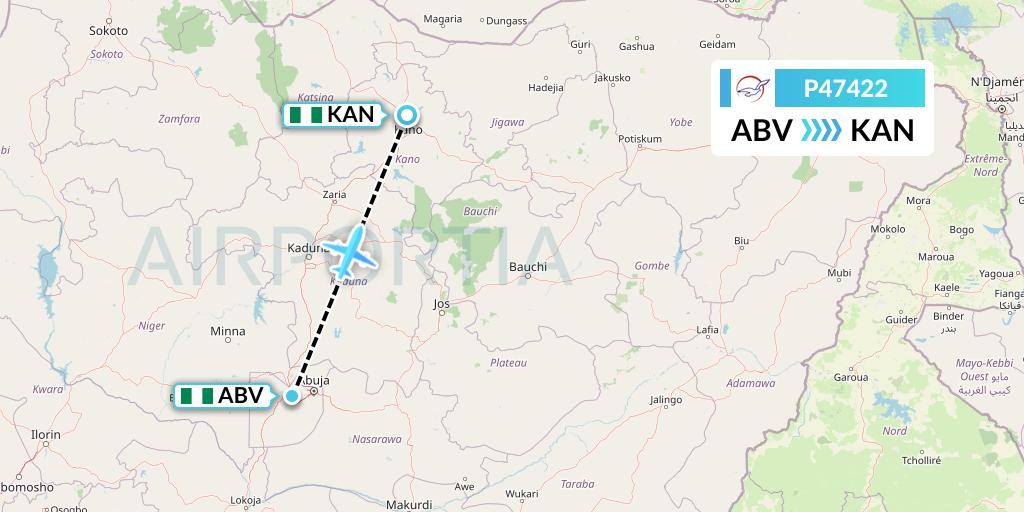 P47422 Air Peace Flight Map: Abuja to Kano