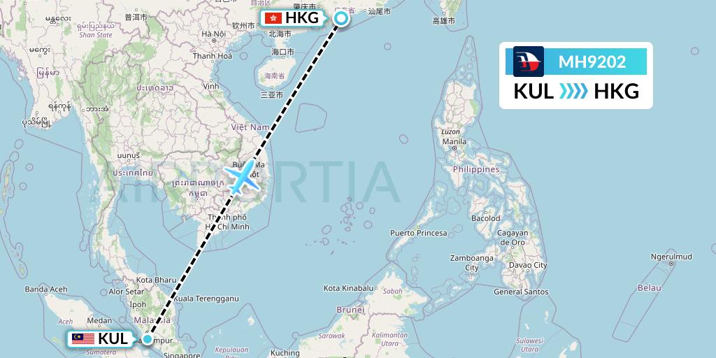 MH9202 Malaysia Airlines Flight Map: Kuala Lumpur to Hong Kong