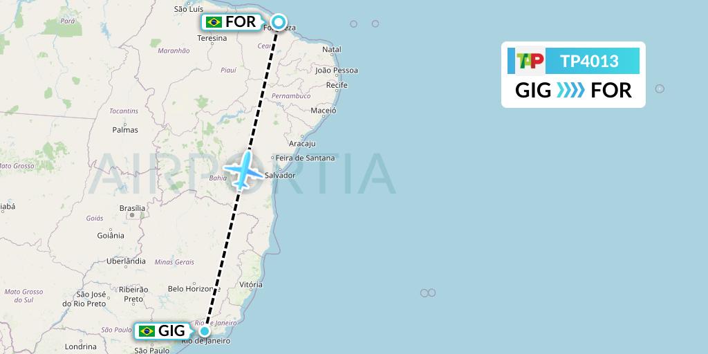 TP4013 TAP Portugal Flight Map: Rio de Janeiro to Fortaleza