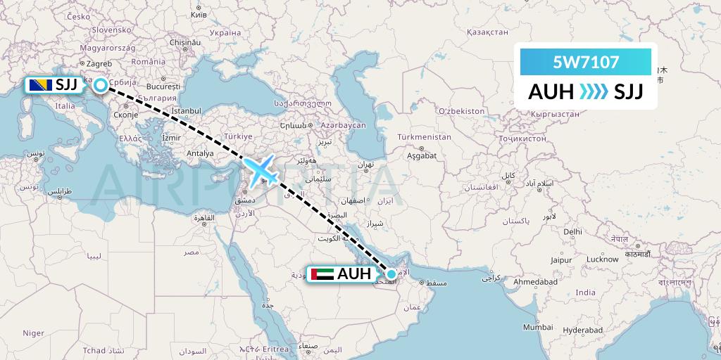 5W7107 Wizz Air Abu Dhabi Flight Map: Abu Dhabi to Sarajevo
