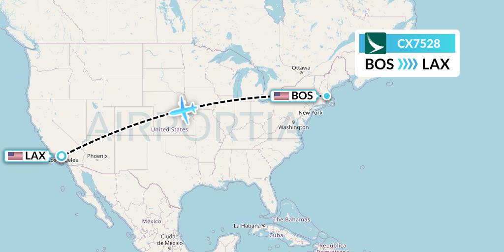 CX7528 Cathay Pacific Flight Map: Boston to Los Angeles