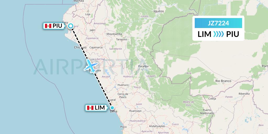 JZ7224 Jetsmart Airlines Peru Flight Map: Lima to Piura