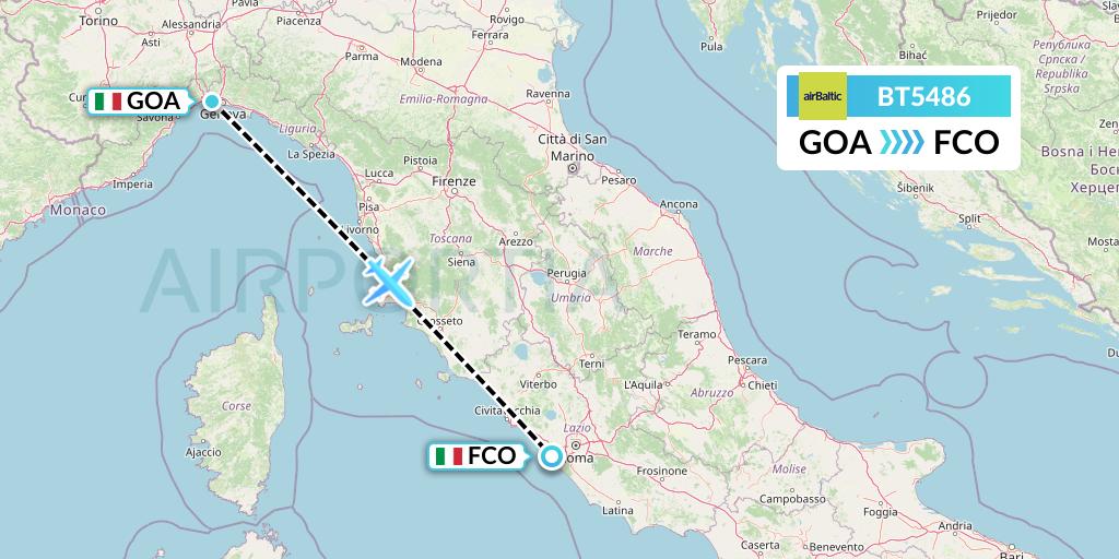 BT5486 Air Baltic Flight Map: Genoa to Rome