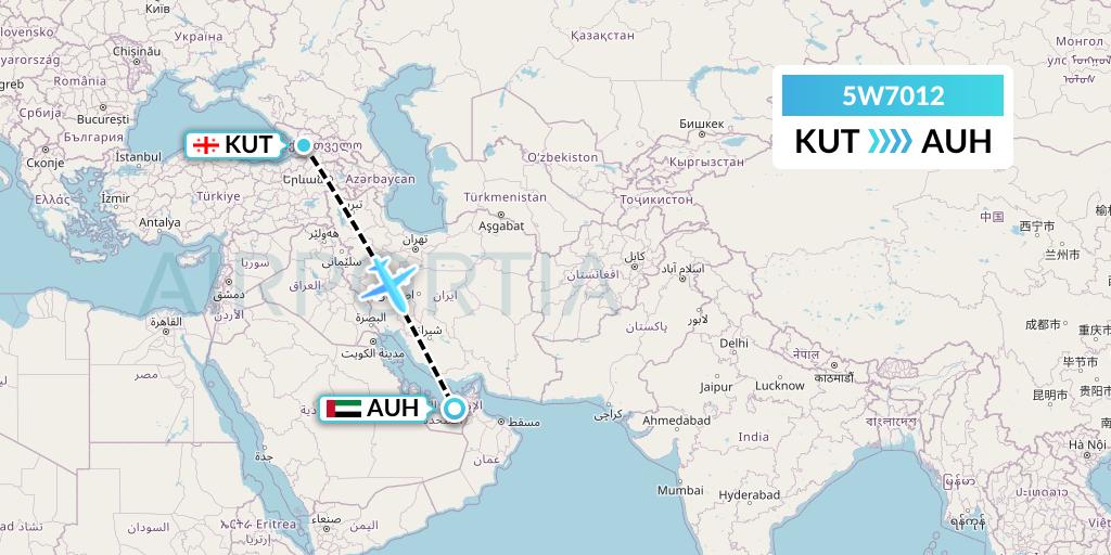 5W7012 Wizz Air Abu Dhabi Flight Map: Kutaisi to Abu Dhabi