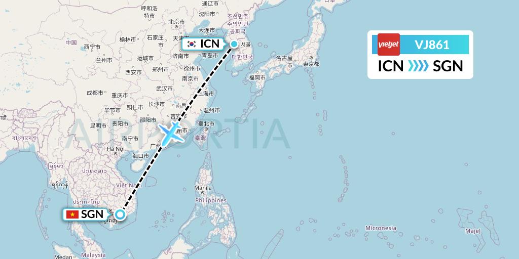 VJ861 VietJet Air Flight Map: Seoul to Ho Chi Minh City
