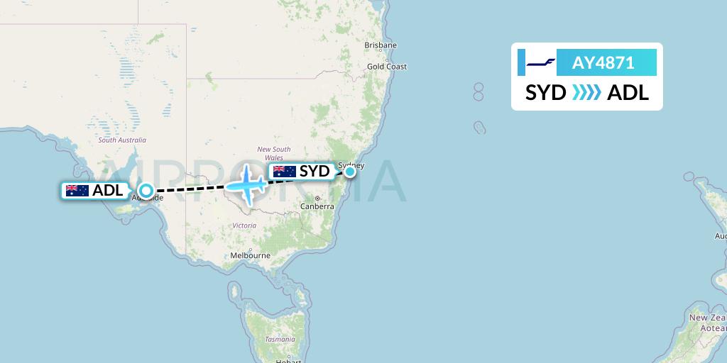 AY4871 Finnair Flight Map: Sydney to Adelaide