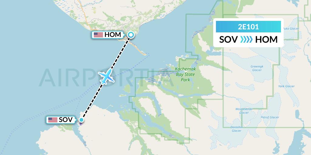 2E101 Smokey Bay Air Flight Map: Seldovia to Homer