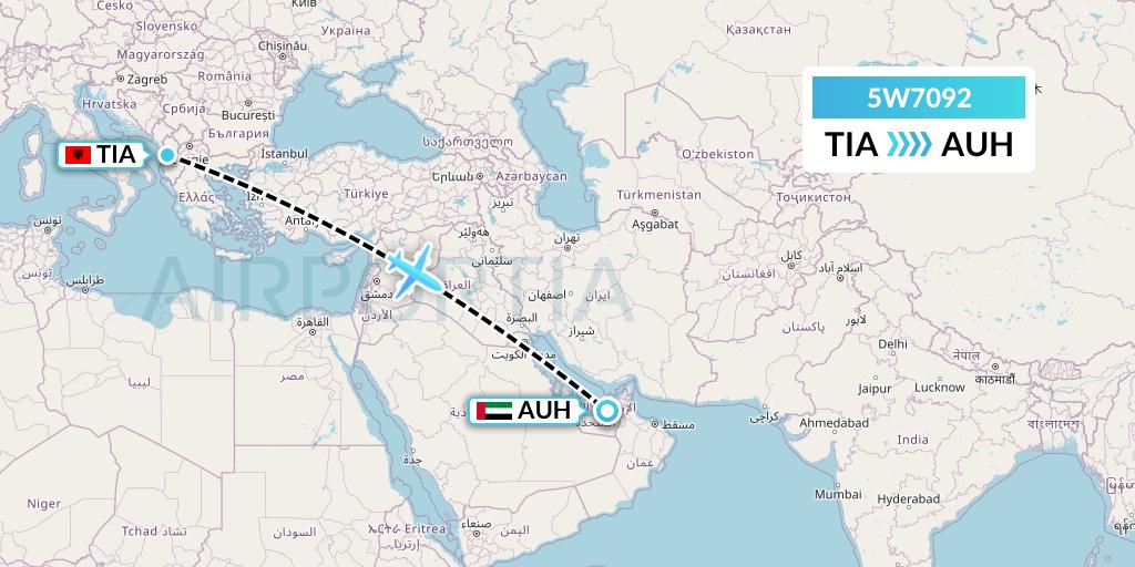 5W7092 Wizz Air Abu Dhabi Flight Map: Tirana to Abu Dhabi