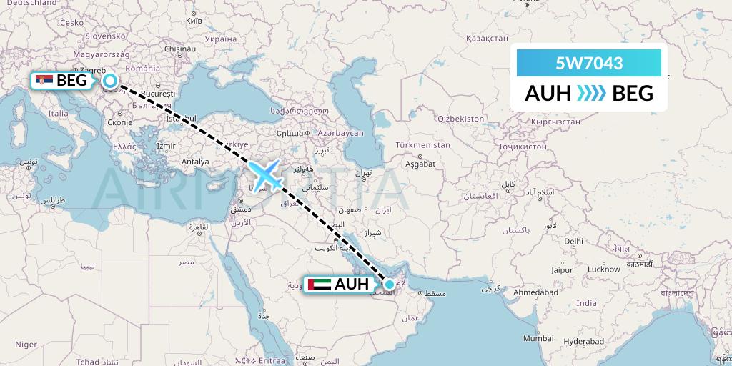 5W7043 Wizz Air Abu Dhabi Flight Map: Abu Dhabi to Belgrade