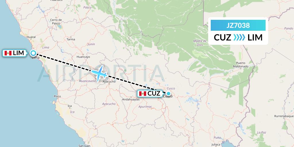 JZ7038 Jetsmart Airlines Peru Flight Map: Cusco to Lima