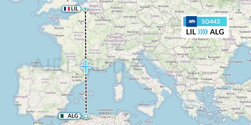 5O443 ASL Airlines France Flight Map: Lille to Algiers