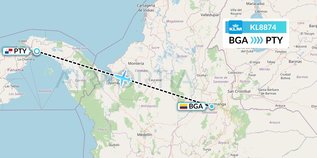 KL8874 KLM Flight Map: Bucaramanga to Panama City
