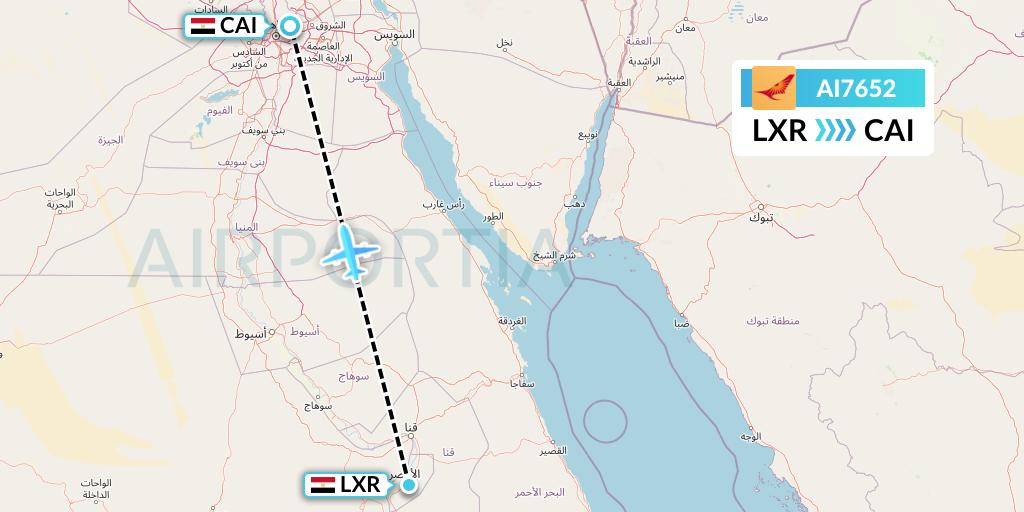 AI7652 Air India Flight Map: Luxor to Cairo