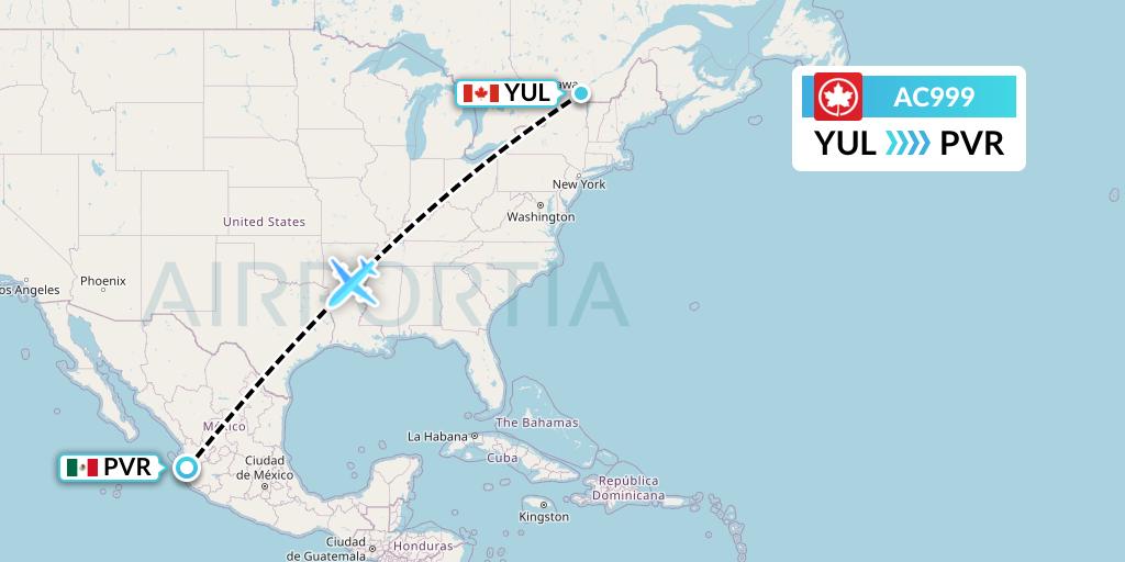 AC999 Air Canada Flight Map: Montreal to Puerto Vallarta