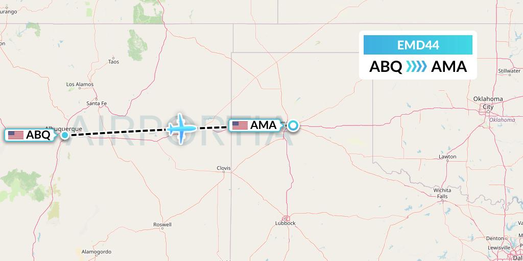 EMD44 Eaglemed Flight Map: Albuquerque to Amarillo