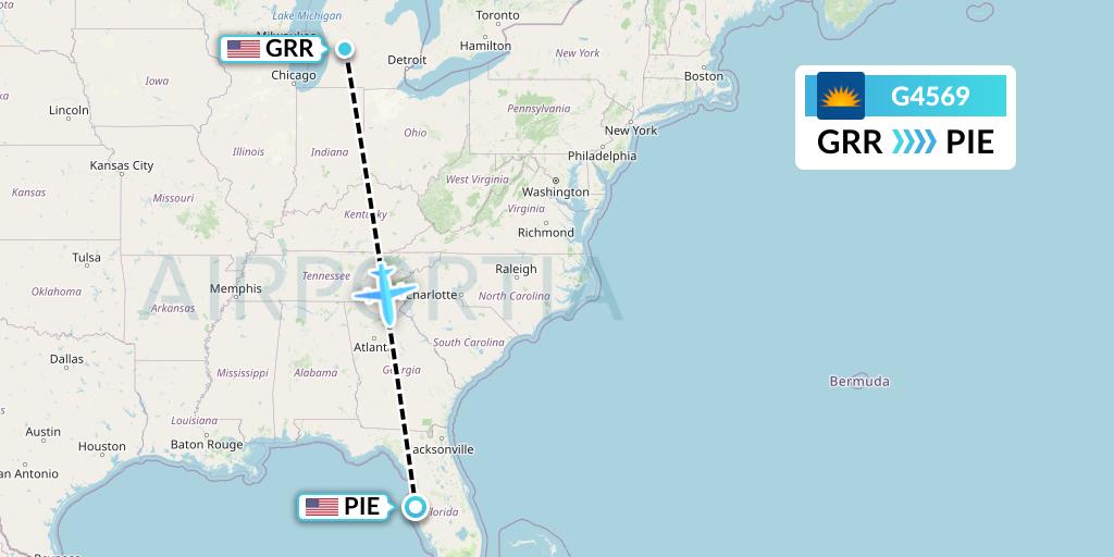 G4569 Allegiant Air Flight Map: Grand Rapids to St. Petersburg