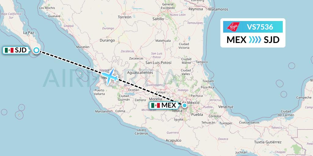 VS7536 Virgin Atlantic Airways Flight Map: Mexico City to San Jose del Cabo