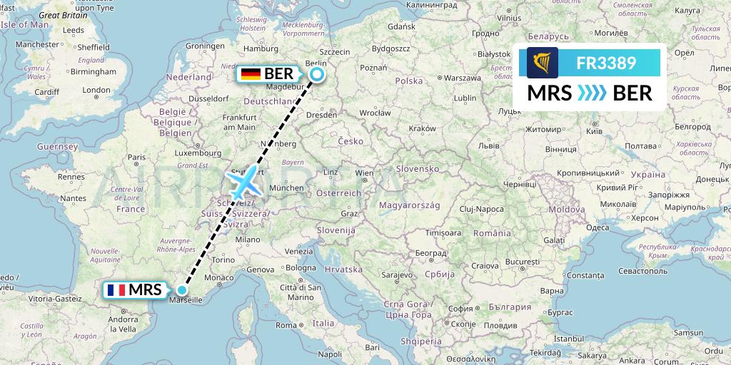 FR3389 Ryanair Flight Map: Marseille to Berlin