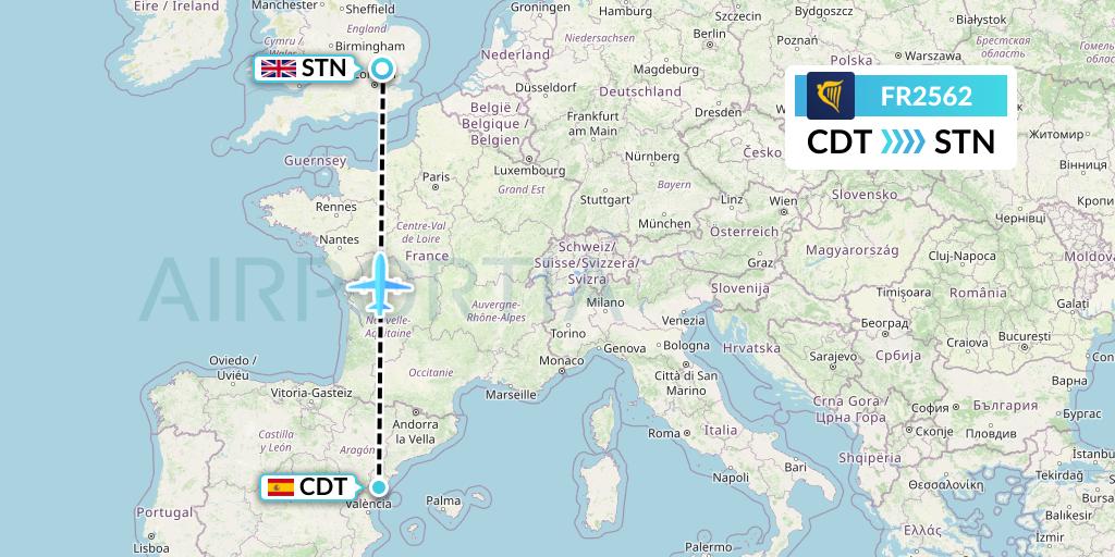 FR2562 Ryanair Flight Map: Castellon de la Plana to London