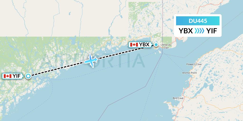 DU445 Sky Jet M.g. Inc Flight Map: Blanc-Sablon to St-Augustin