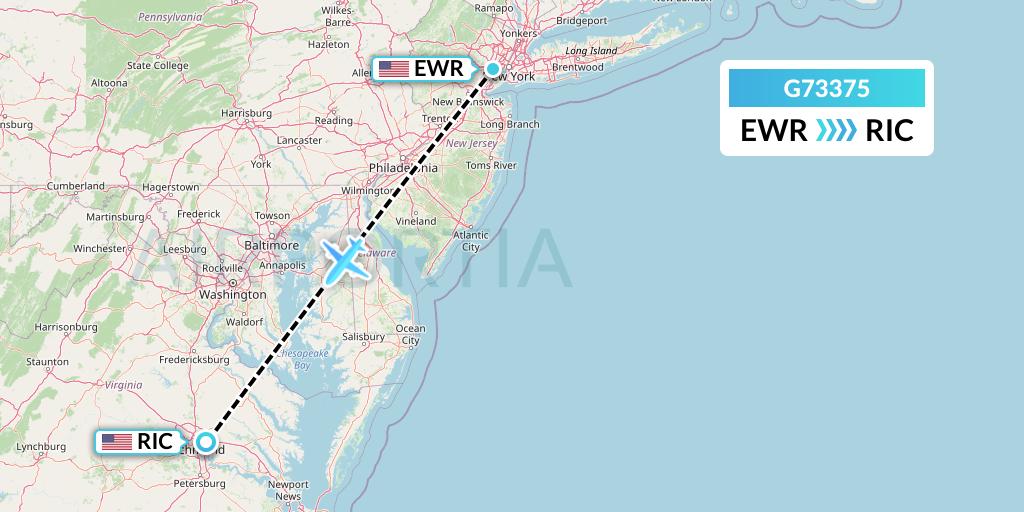 G73375 GoJet Flight Map: New York to Richmond