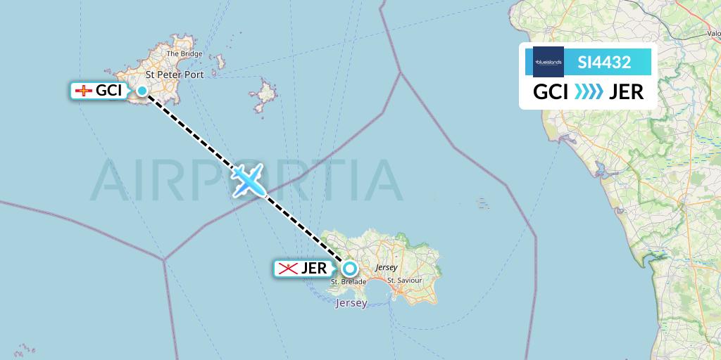 SI4432 Blue Islands Flight Map: Guernsey to Jersey
