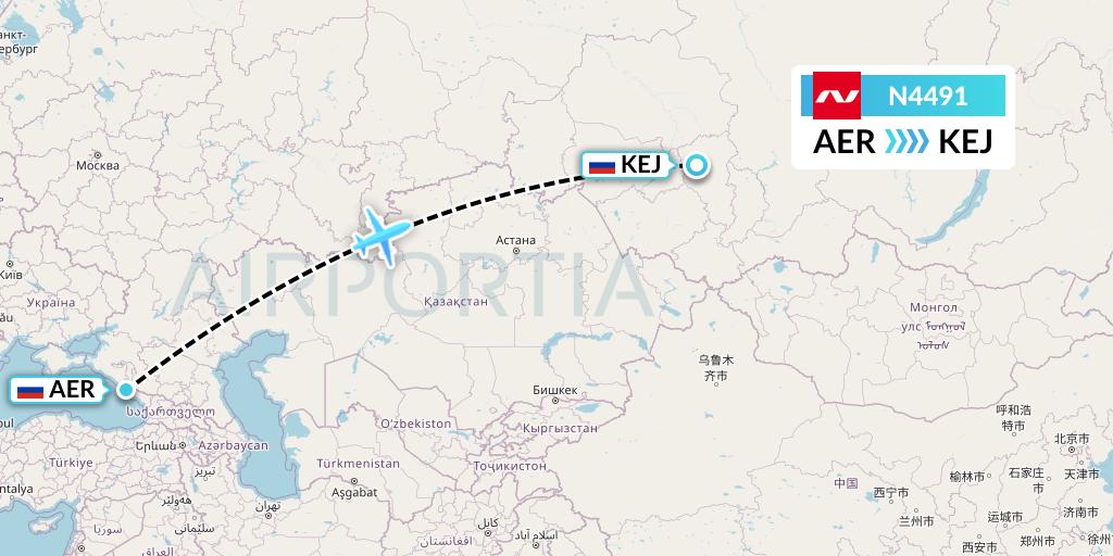 N4491 Nordwind Airlines Flight Map: Sochi to Kemerovo