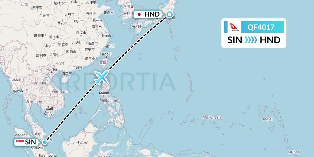QF4017 Qantas Flight Map: Singapore to Tokyo