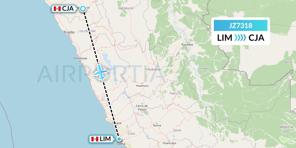 JZ7318 Jetsmart Airlines Peru Flight Map: Lima to Cajamarca