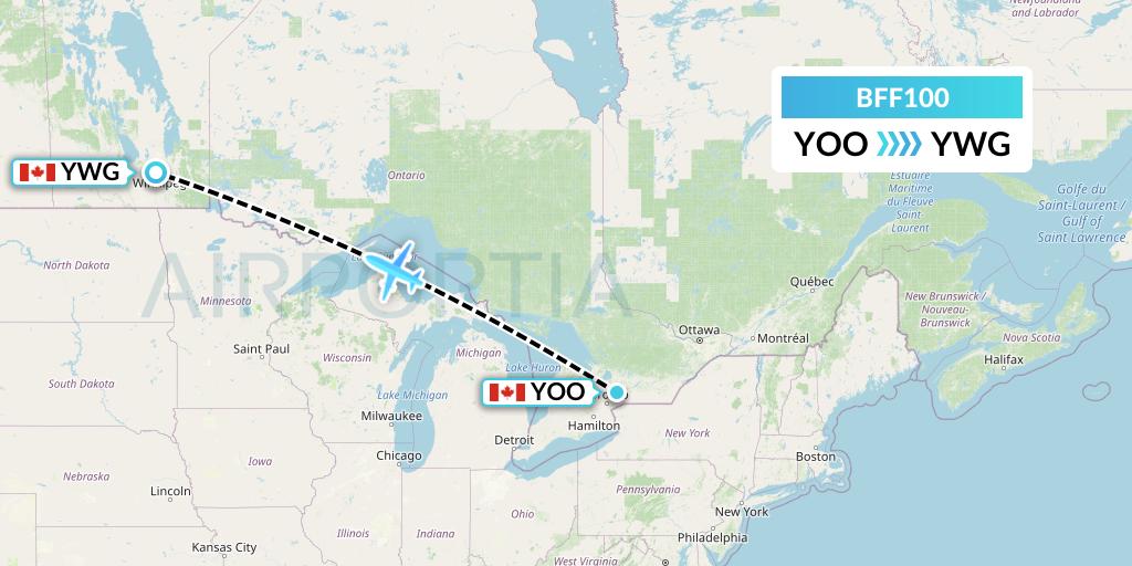 BFF100 Air Nunavut Flight Map: Oshawa to Winnipeg