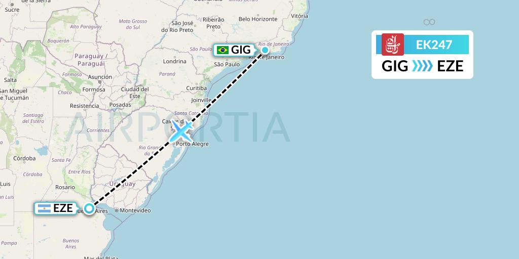 EK247 Emirates Flight Map: Rio de Janeiro to Buenos Aires