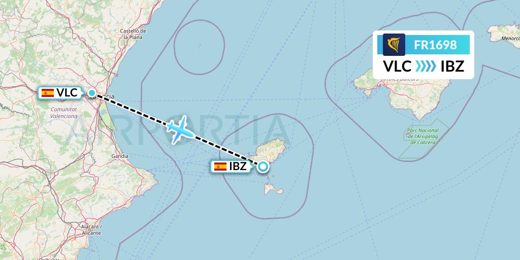 FR1698 Ryanair Flight Map: Valencia to Ibiza