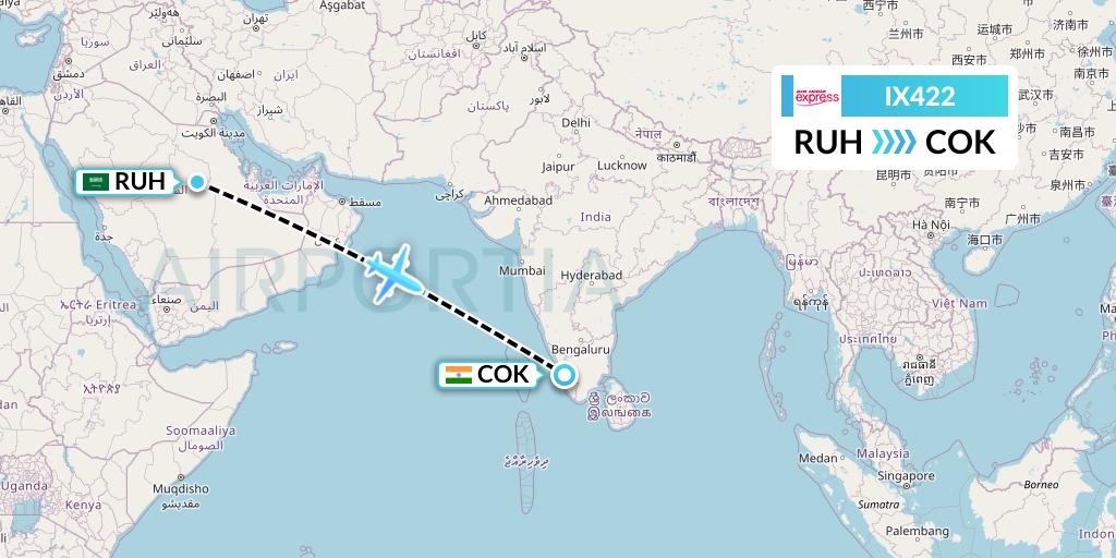 IX422 Air India Express Flight Map: Riyadh to Cochin