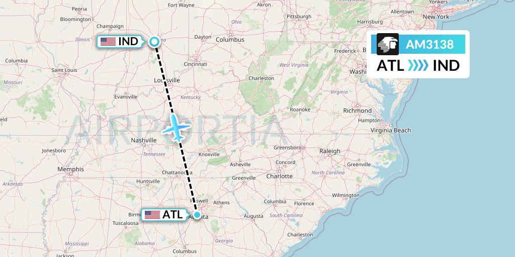 AM3138 Aeromexico Flight Map: Atlanta to Indianapolis