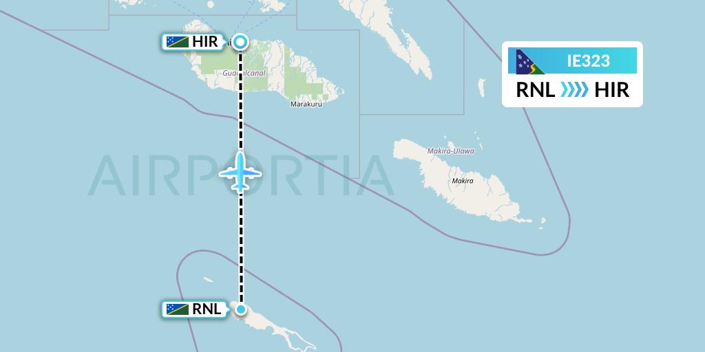 IE323 Solomon Airlines Flight Map: Rennell Island to Honiara