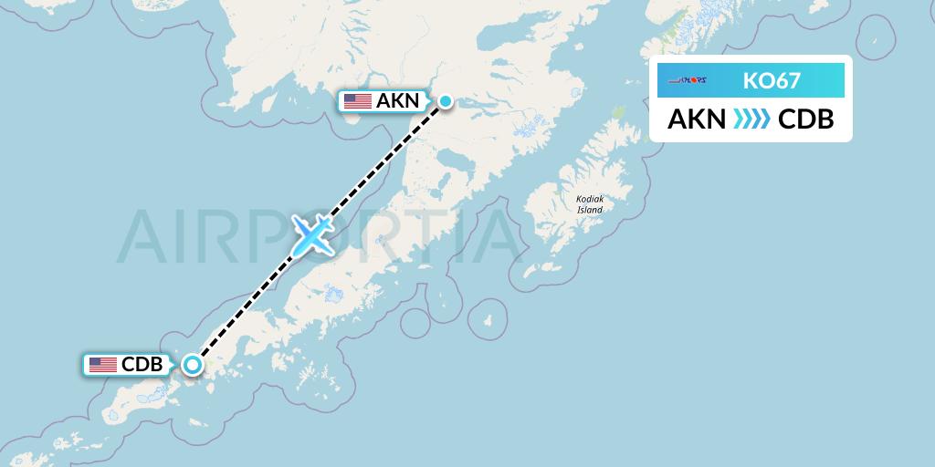 KO67 Komiaviatrans Flight Map: King Salmon to Cold Bay
