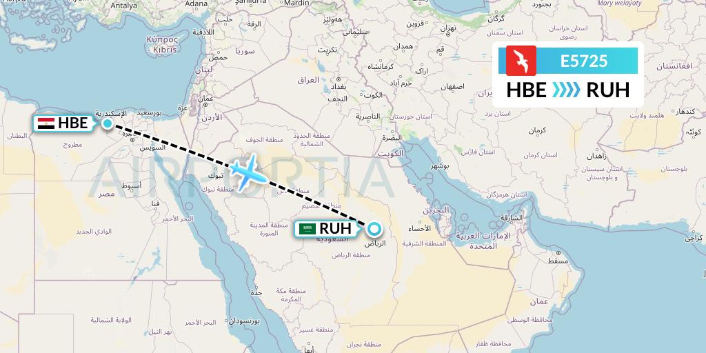 E5725 Air Arabia Egypt Flight Map: Alexandria to Riyadh