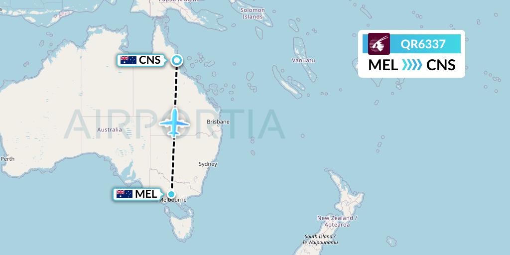 QR6337 Qatar Airways Flight Map: Melbourne to Cairns