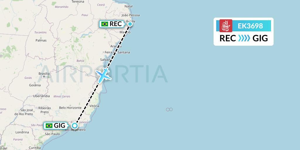 EK3698 Emirates Flight Map: Recife to Rio de Janeiro